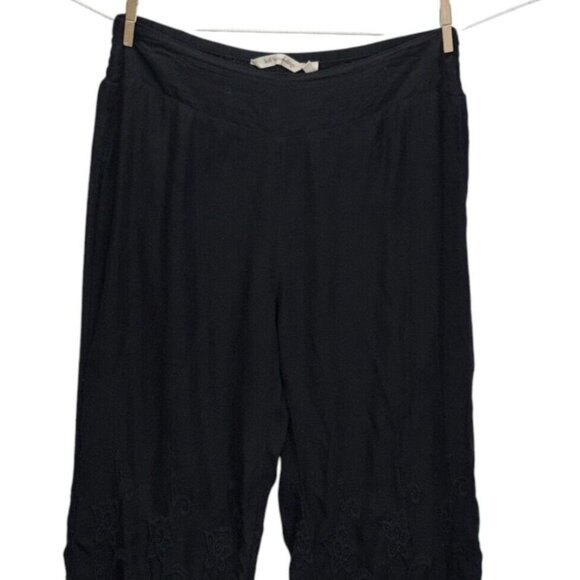Soft Surroundings Womens Embroidered Pants Lace Trim Pull On Black Size S - Picture 4 of 14